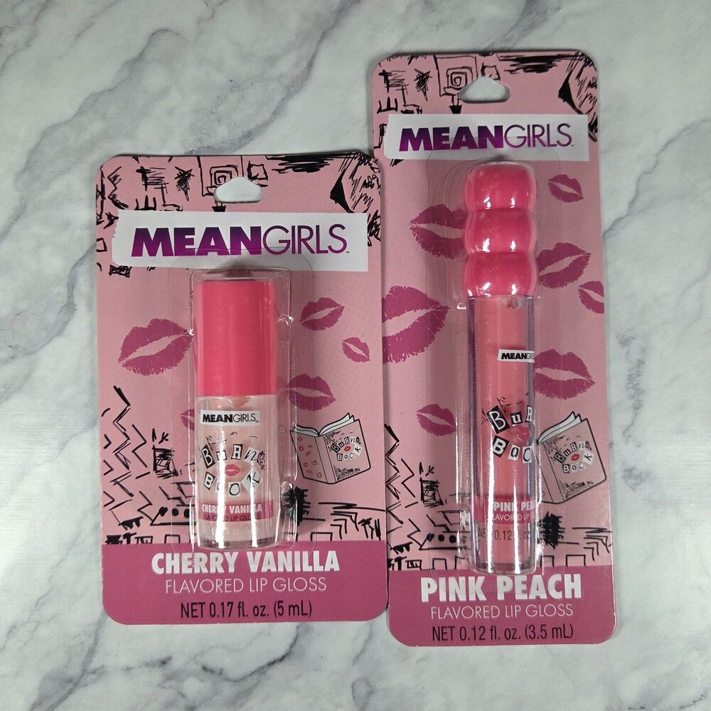 Mean Girls Burn Book Lip Gloss Set Cherry Vanilla & Pink Peach 2 Pc